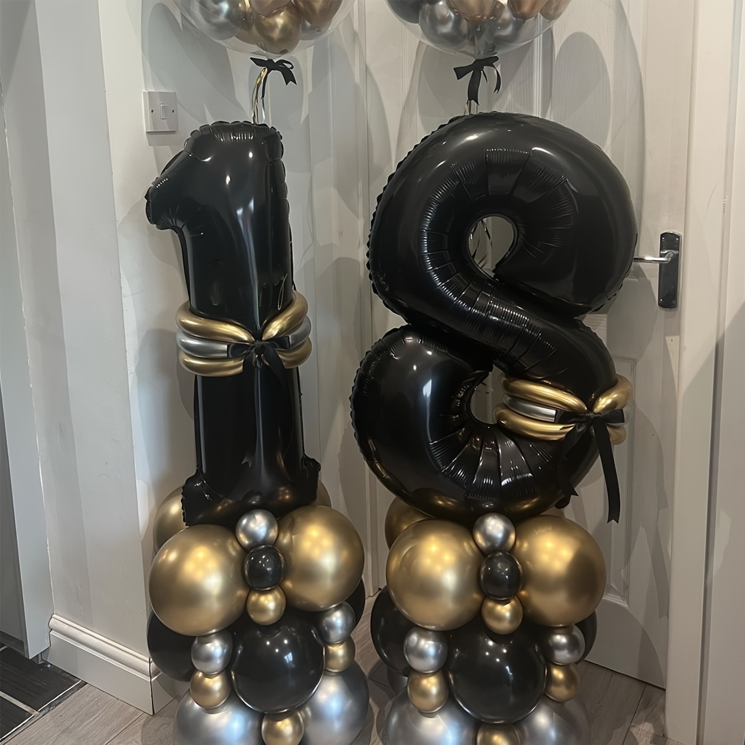 

23pcs Birthday Number Column Balloons 40-inch Large Black Aluminum Foil Number Balloons Black Metal Gold Silver Balloons Suitable For Birthday Parties, Graduation, Anniversary Decorations