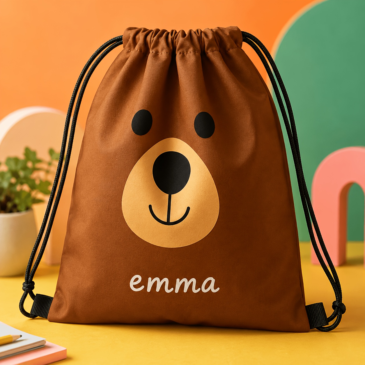 TEMU Adorable Custom Printed Bear Drawstring Backpack (single Pack)! Personalized With A Name, Making It Thoughtful. Drawstring Straps Reduce .
