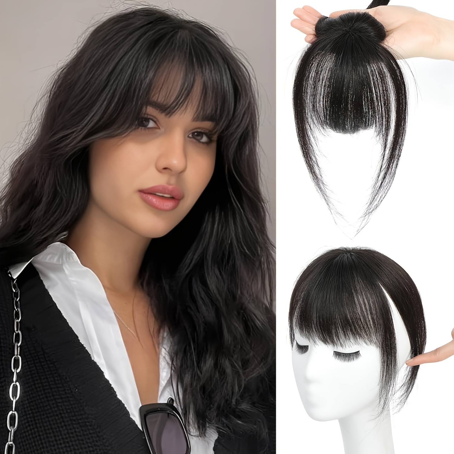 elegant clip-in 3d bangs hairpiece for women - synthetic french fringe with temples, natural-looking air bangs for daily wear, versatile styling details 0