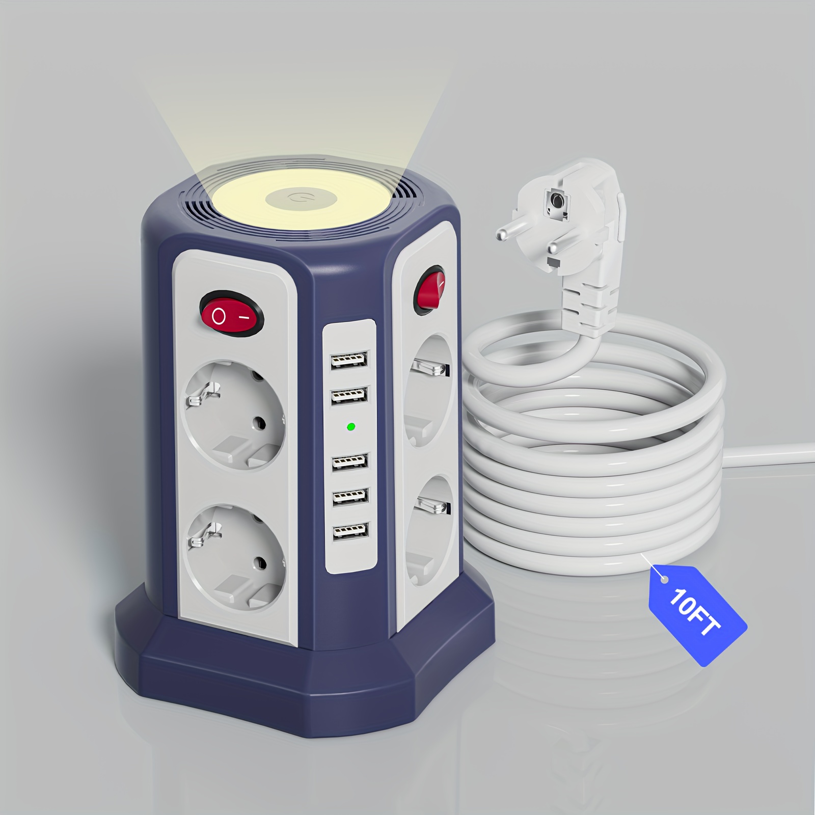 TEMU 13in 1 8 Compartment Multiple Socket Strip With Extension Cable, 5 Usb Multiple Socket Outlet With Protection, Socket Outlet Tower Multiple Plug