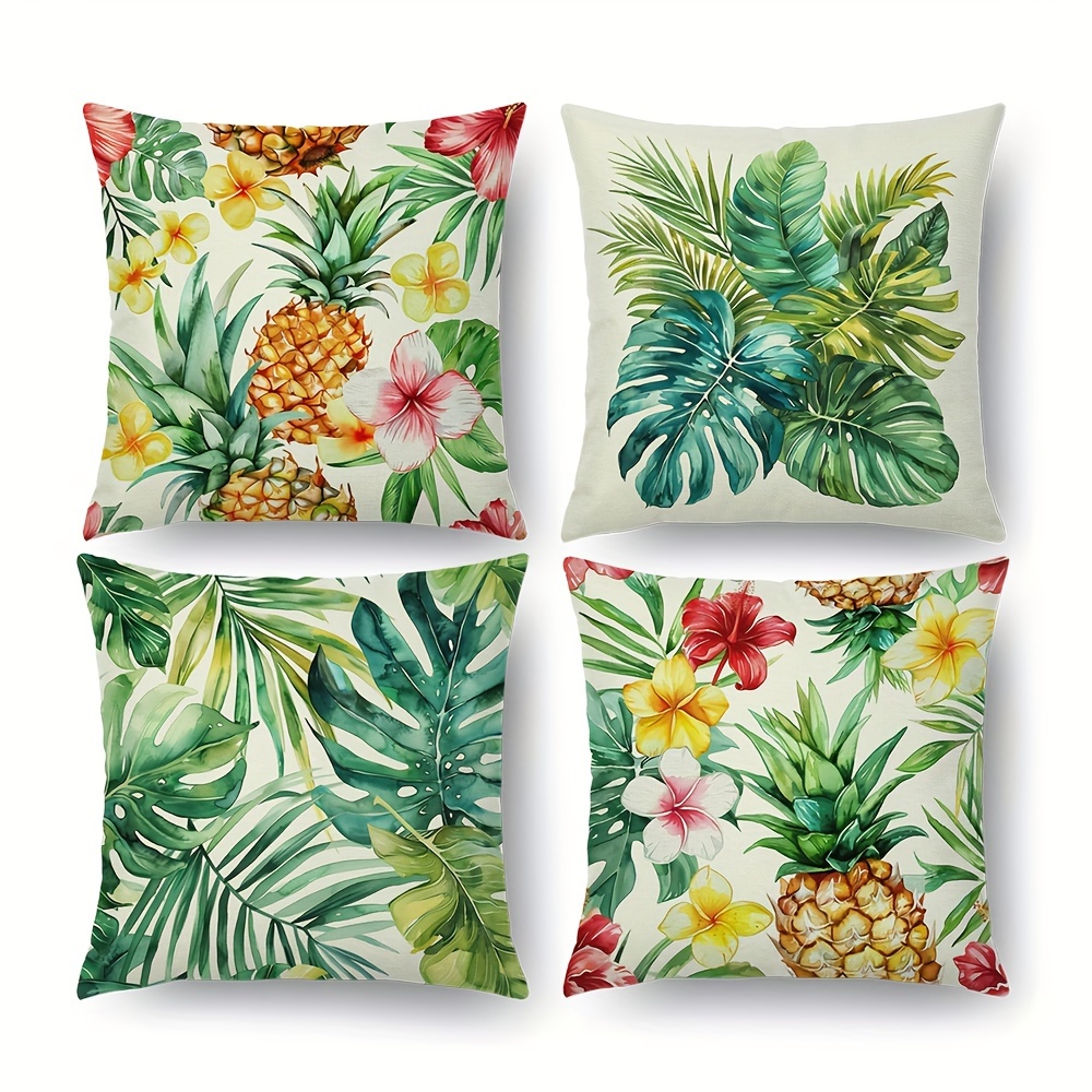 TEMU 4pcs / 1set, Pineapples Decorative Throw Pillow Cover Case Outdoor Pillow Cases Square Standard Cushion Covers For Sofa Couch Bed 18x18 Inch