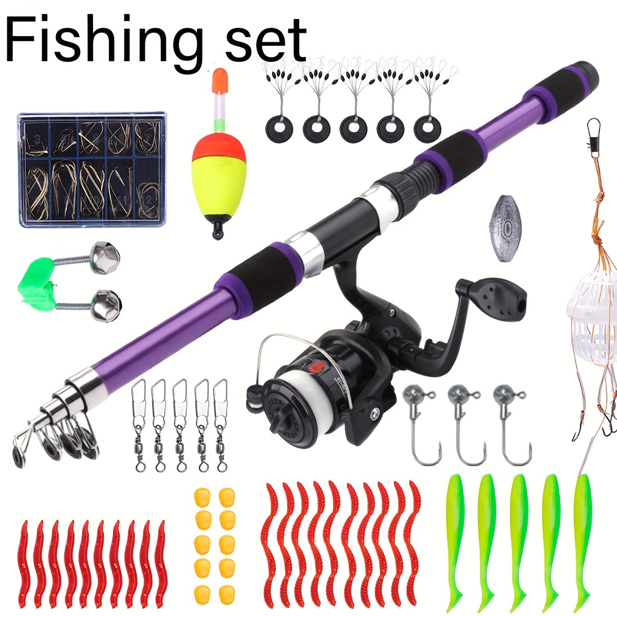 1 Set Telescopic Fishing Rod And Spinning Reel, Baits, Hooks, Travel  Fishing Pole Set