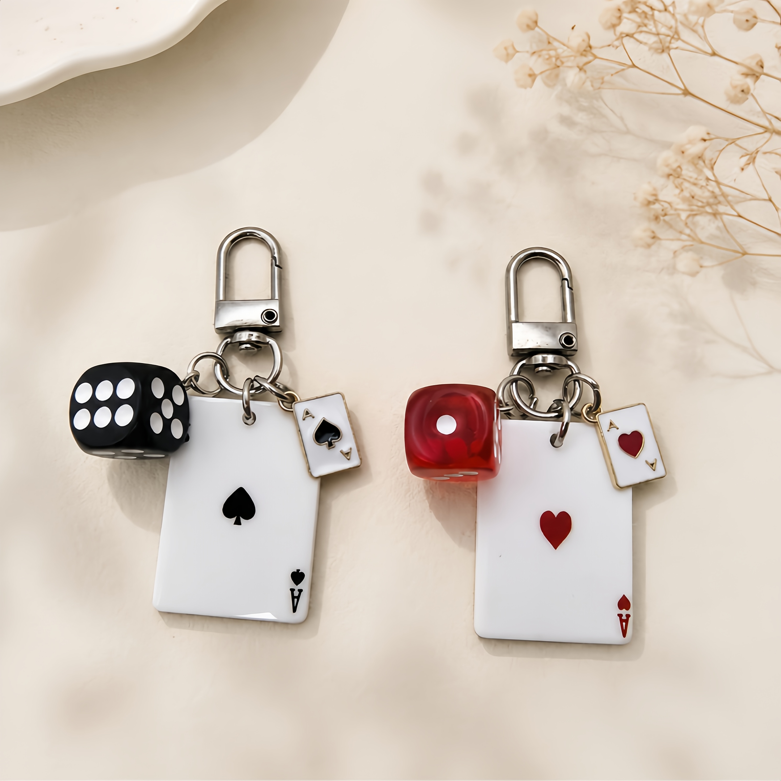 TEMU 1/2pcs New Double-sided Large & Small Poker & Dice Keychain, And Ace Of Hearts Themed Accessory, Backpack Or School Bag Ornament Gift, Car