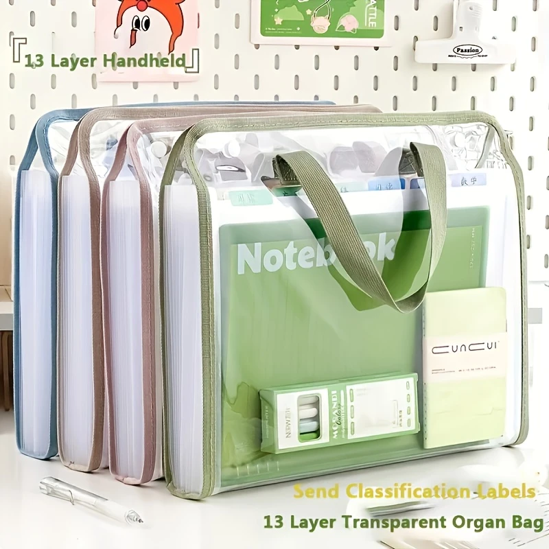 13 pocket expanding file organizer waterproof a4 document holder with transparent front 13 pockets durable abs plastic portable handheld storage for students office use pink office supplies storage stylish organizer sturdy handle construction storage organizer details 1