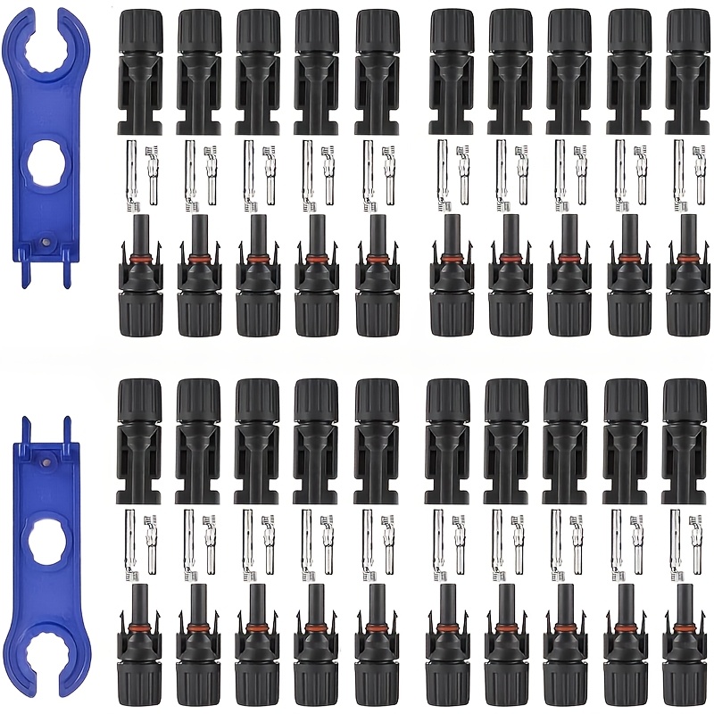 TEMU 40pcs Solar Connectors, Male/female Mc4 30a, (20pairs) Solar Panel Cable Connectors With 2 Spanners(10awg)