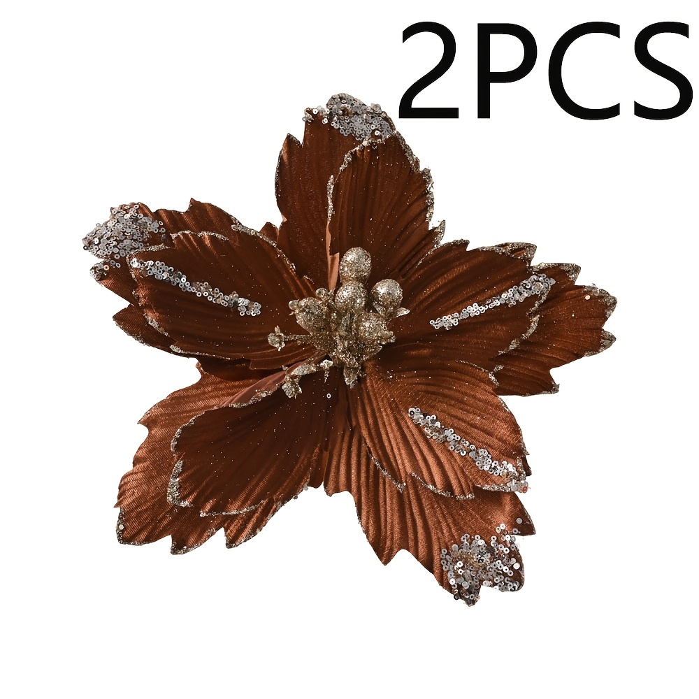 TEMU 2pcs Étoiles de Noël Artificielles à Paillettes, Fleurs de Noël Artificielles de 30 cm (11,8 pouces), Grandes Décorations de Sapin de Noël pour