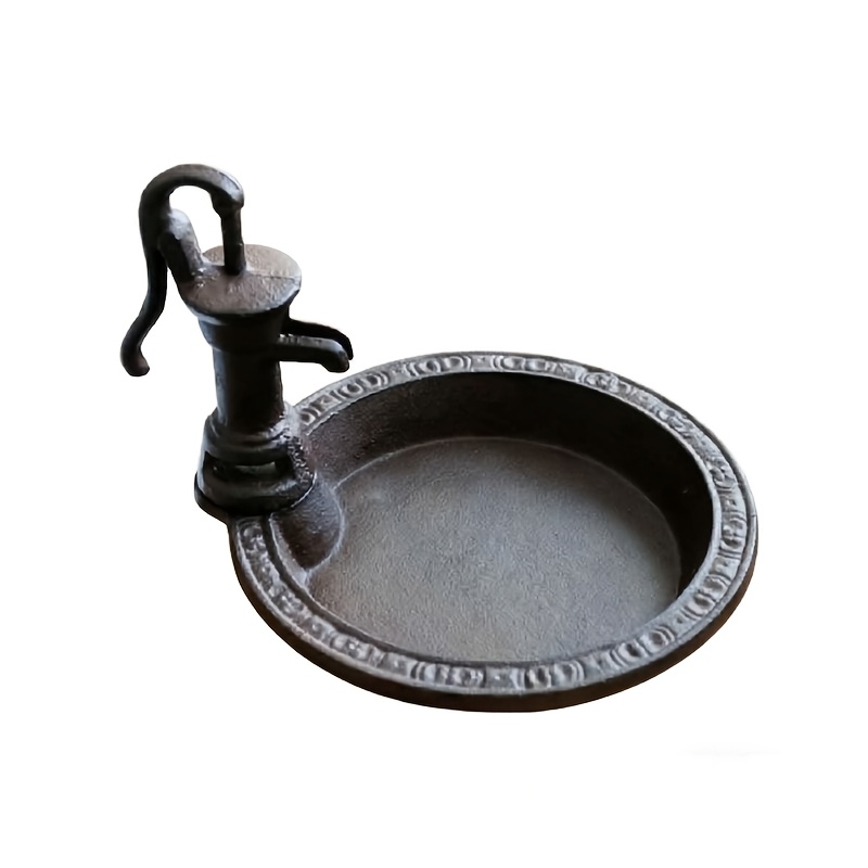 Vintage Rustic Cast Iron Water Pump Bird Bath, Sturdy Outdoor Landscape Ornament Farmhouse Backyard Bird Feeding Station