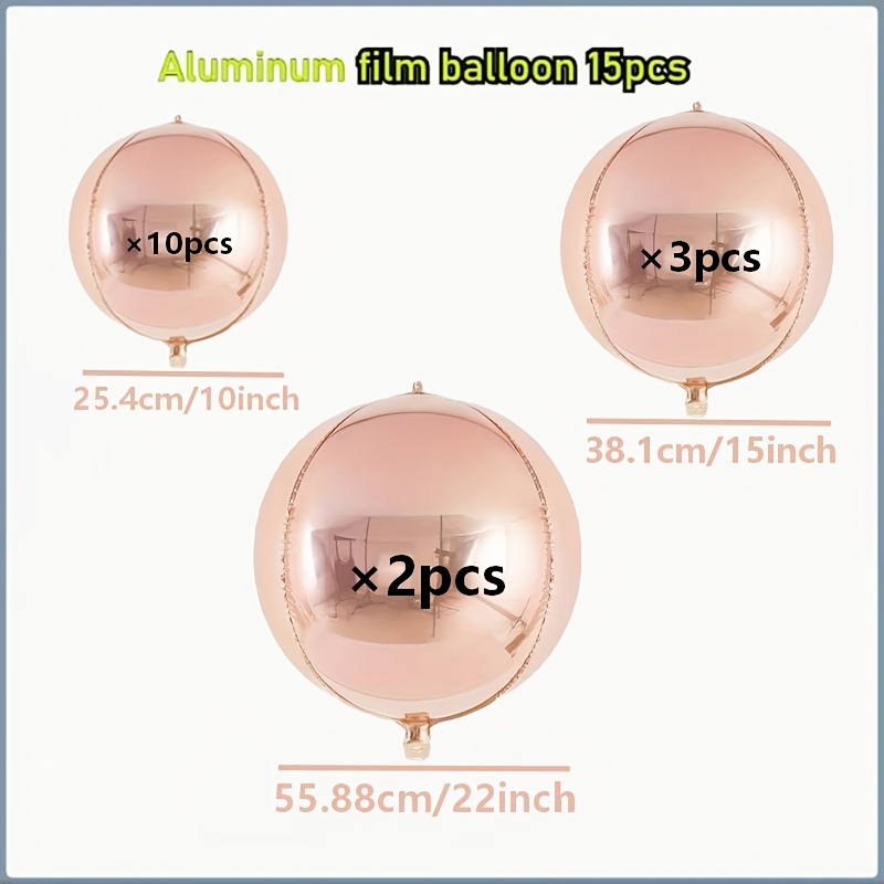 Image of 15pcs Premium 4d Reflective Foil Balloons In Rose Golden, Ideal For Wedding Decorations, Party Backdrops, , And Themed Display Decor