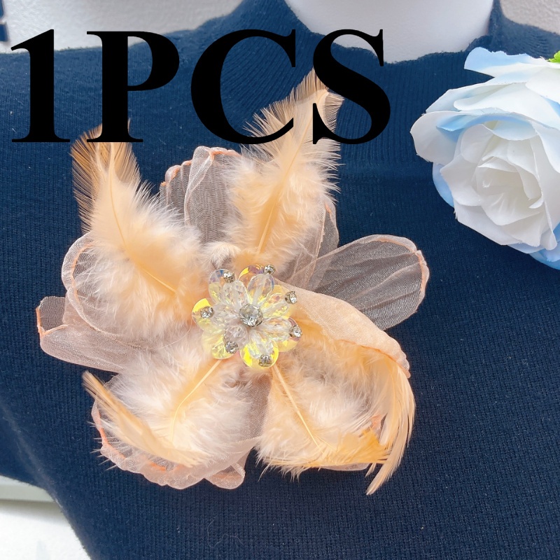 TEMU 1pc Large Floral Rhinestone Lace Flower With Feather-like Extensions - Decoration For Wedding, Party, Prom Dresses, Blazers -