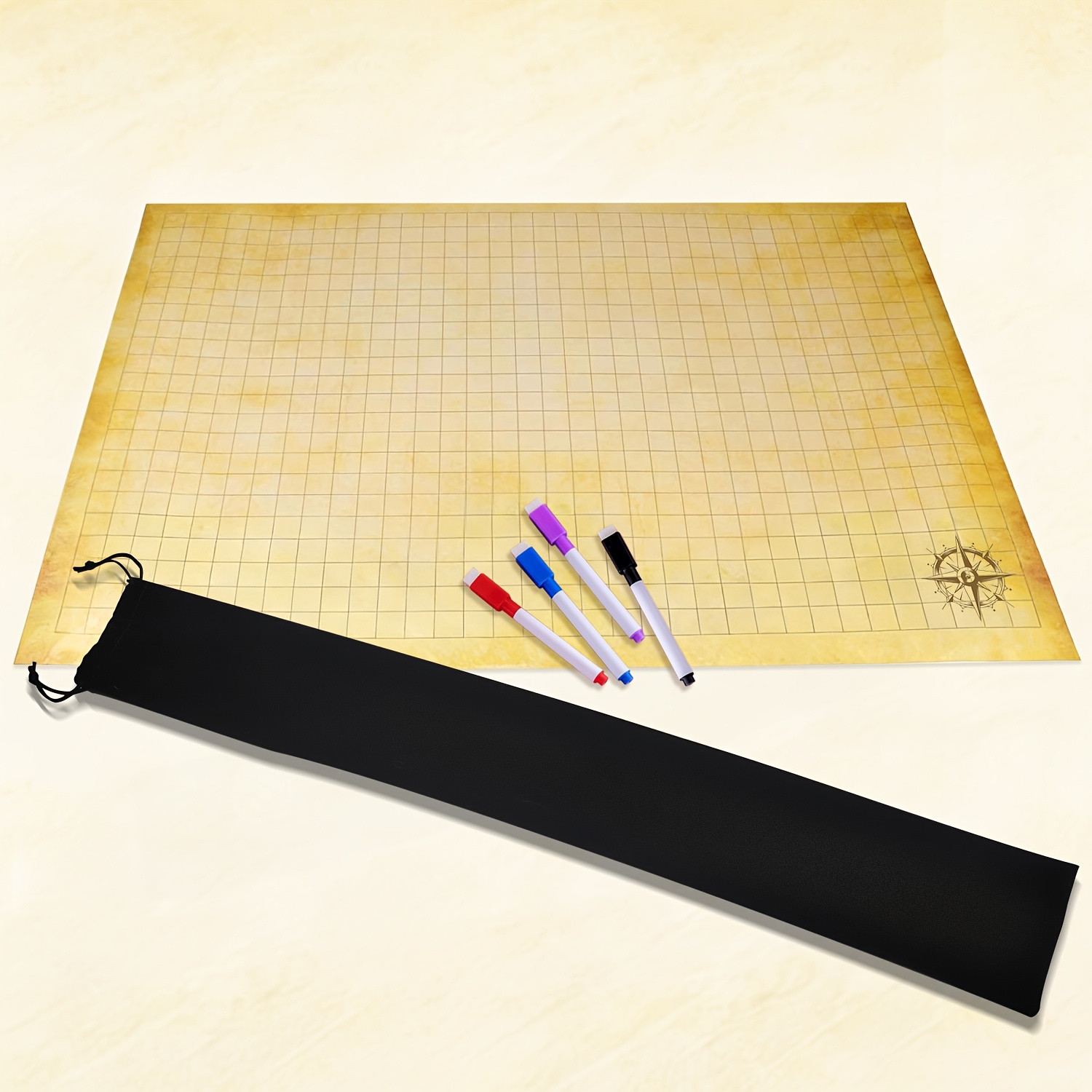 TEMU Tappeto da cancellabile a DND, per mappa di gioco RPG in pergamena vintage, con 4 e custodia, compatibile con giochi da tavolo
