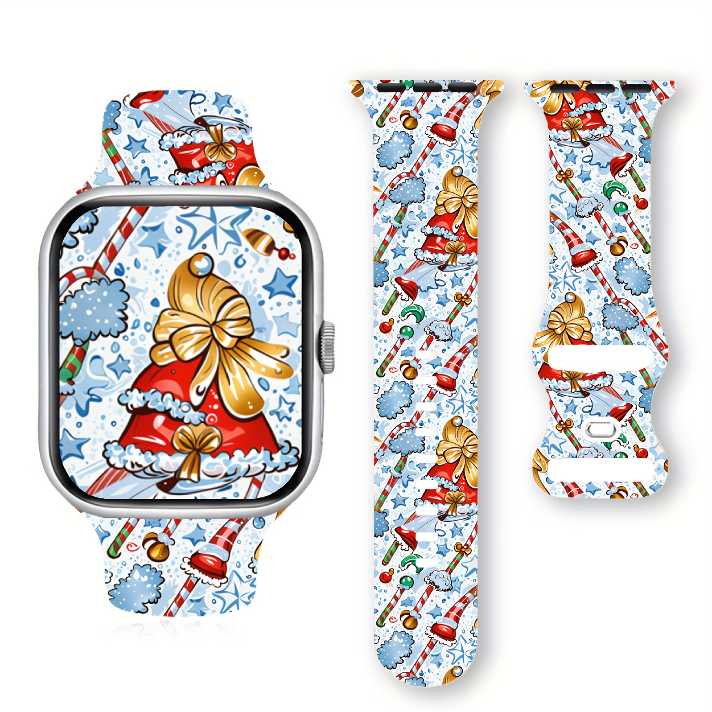 

Christmas Holiday Silicone Watch Band For Apple Watch, Party Style With Butterfly Clasp, Soft Adjustable Strap, Compatible With Iwatch Series 1/2/3/4/5/6/7/se, Ideal Gift For Festive Occasions