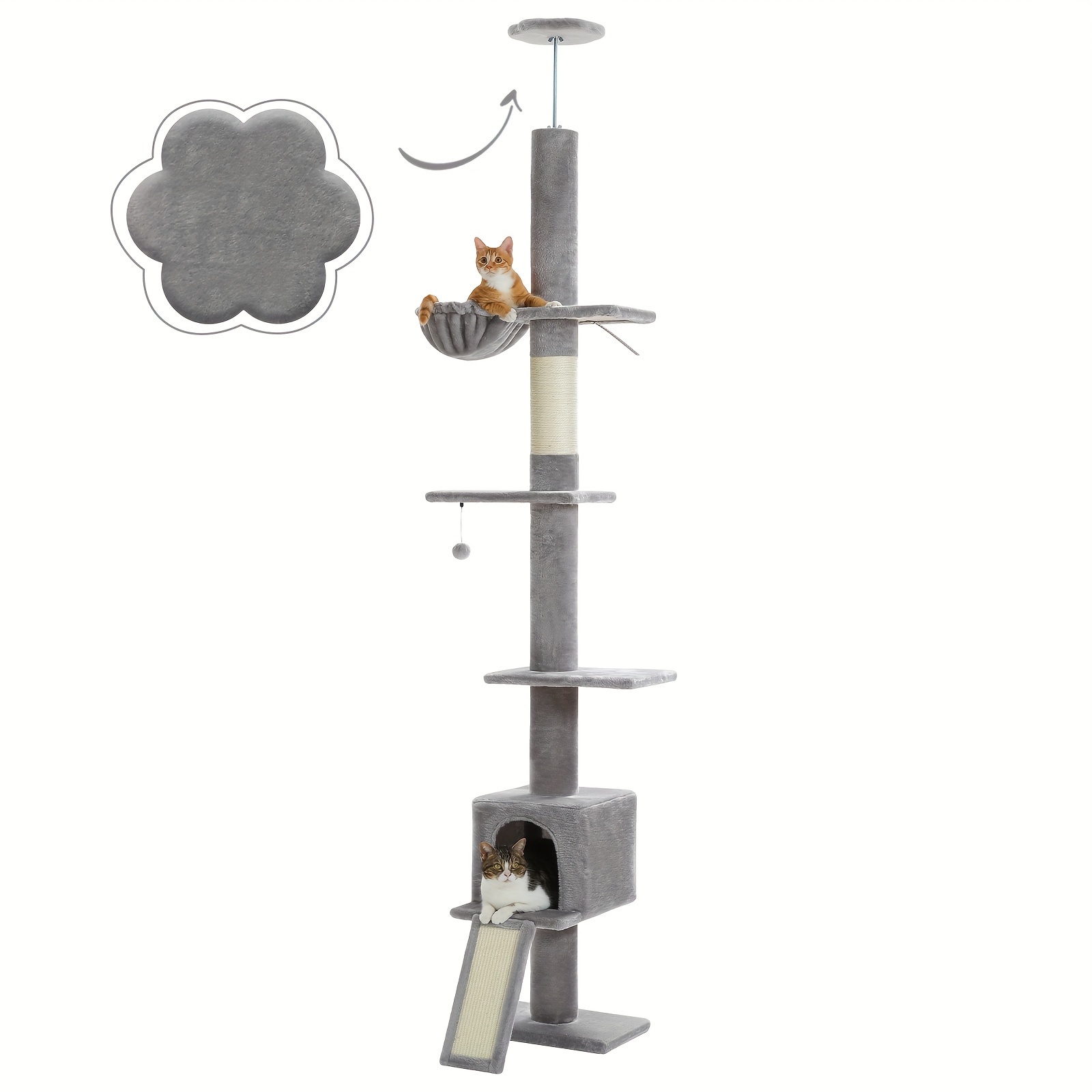 

1pc Adjustable Cat Tree Tower, 5-tier Wooden Cat Condo With , Anti-fall Belt, Spacious Activity Space For Cats, Design, 216cm To 273cm Height Range