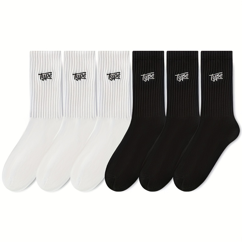 TEMU 3/6 Pairs Random Fashion Men's Mid-calf Socks, Athletic Socks With Letter Pattern, Lightweight Breathable For Spring, Summer, And Autumn, High-,