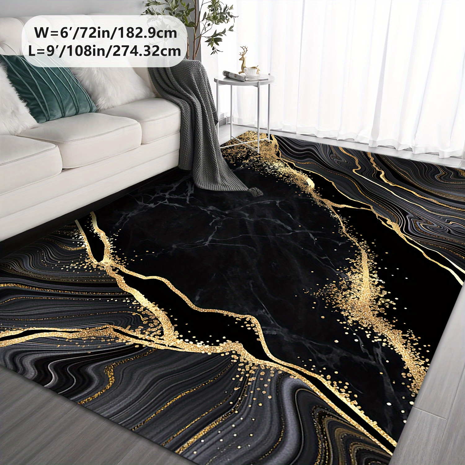 

Luxurious Velvet Black & Golden Marble Pattern Area Rug - Soft, Non-slip, Machine Washable For Living Room, Bedroom, Entryway - Versatile Decor For Home, Office, And More - Available In Multiple Sizes