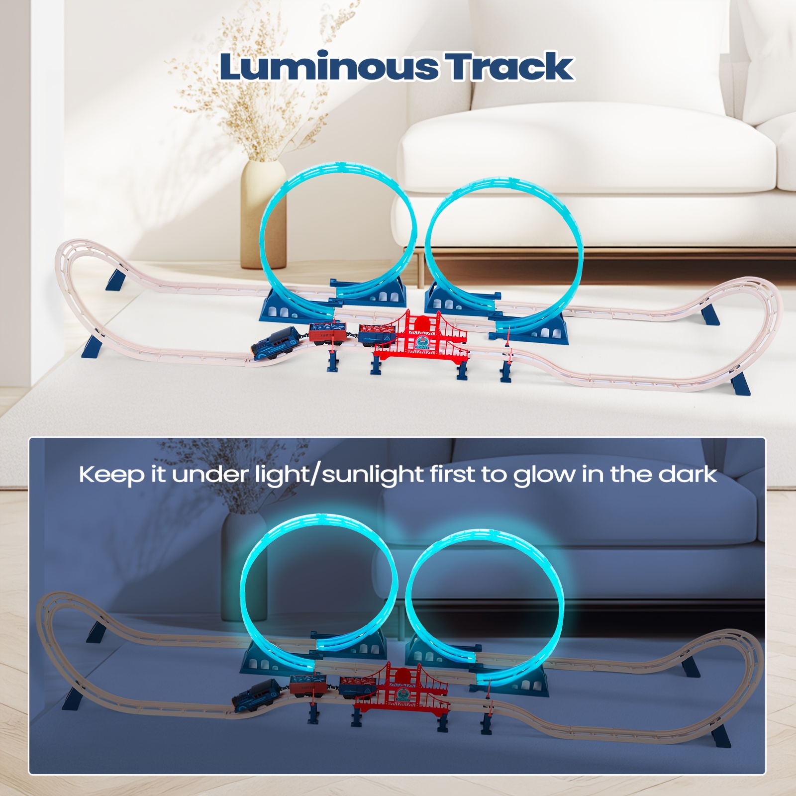 Vintage Electric Train Set, Interactive Variable DIY Track Toys for Kids, Rechargeable with Lights And Sounds, Contains Train, Track, Bridge, for Ages 3+, Creative Birthday Gift, Kids' Day Gift