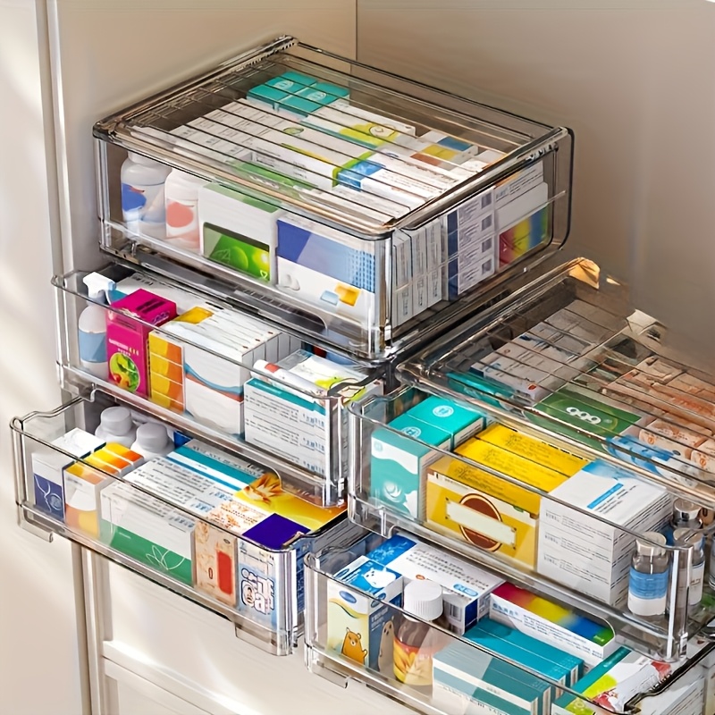 Transparent Multi-Layer Medicine Storage Box with Drawers
