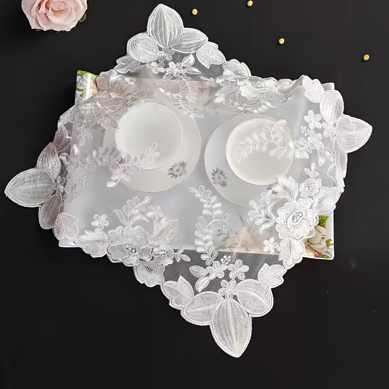 Image of European Style Lace Fabric Embroidery Cover Cloth Tea Tray Tea Set Notebook Desk Lamp Dust Cover Cover Towel Thanksgiving Halloween Christmas Party Tablecloth Decorative Cloth 1pc
