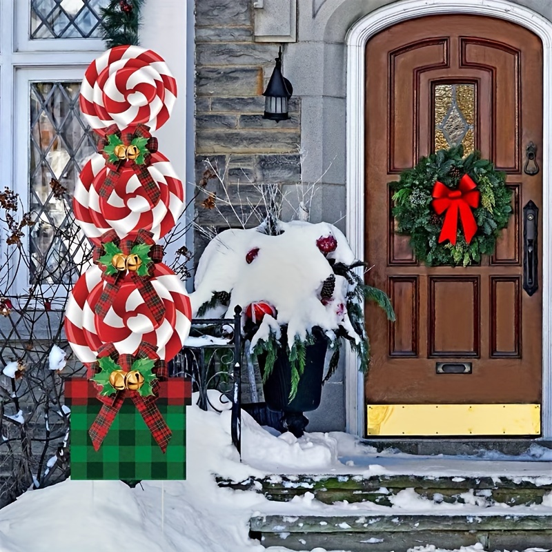 

4-piece Christmas Candy Cane Yard Sign Set With Stakes, Plastic Outdoor Peppermint Holiday Decor, No-electricity Festive Garden Stake Decoration For Christmas