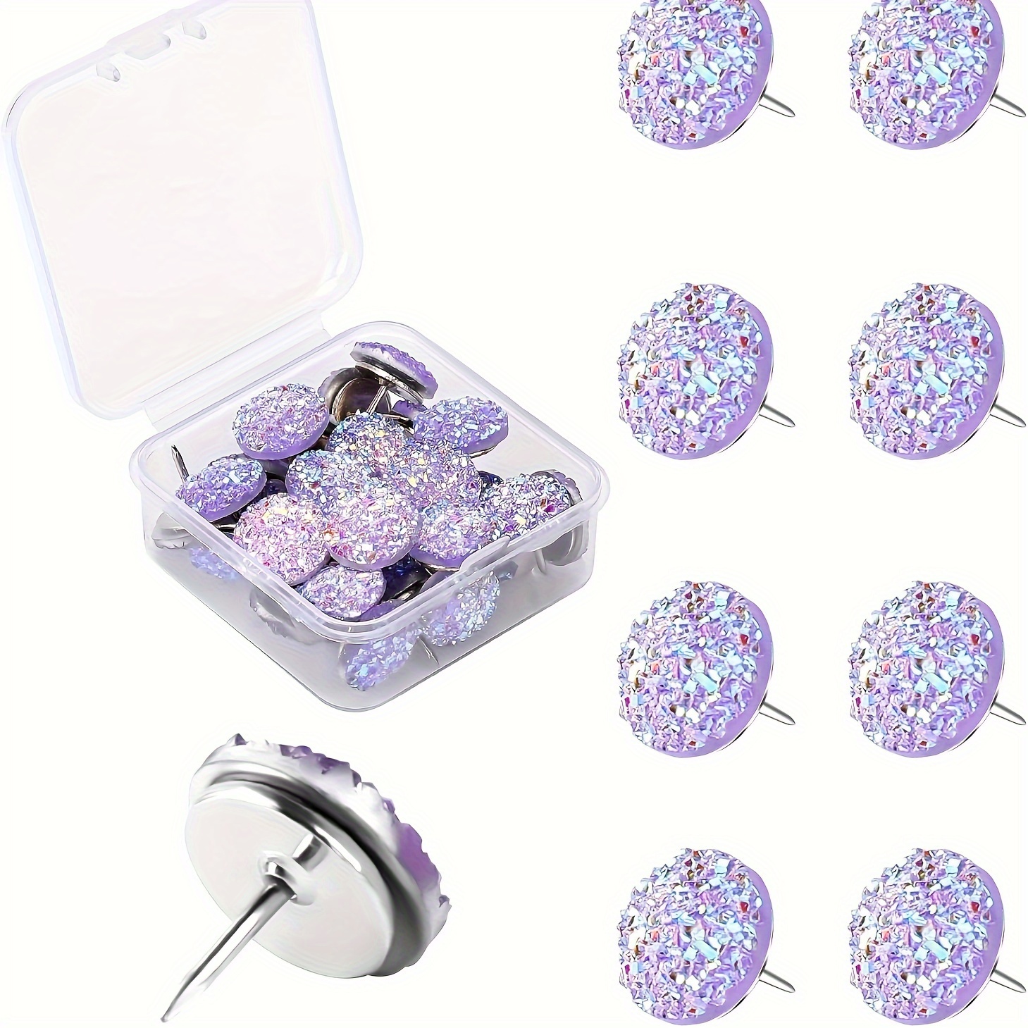 TEMU 40 Picture Pins, Shiny Diamond Rhinestone Decorative Thumbtacks For Wall Hanging, Bulletin Boards, Maps, Office Walls