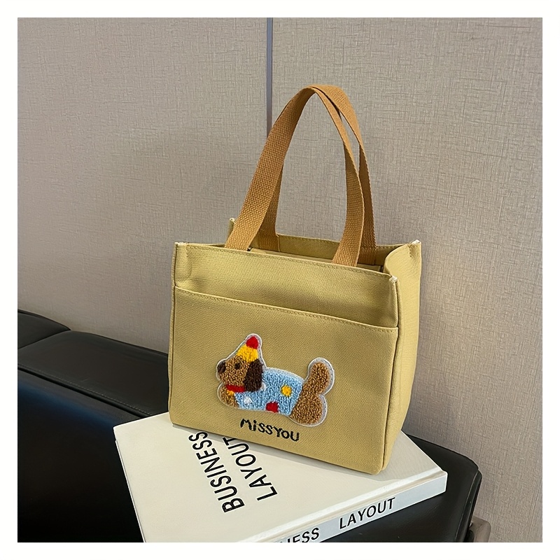Cartoon Dog Canvas Lunch Bag with Large Capacity
