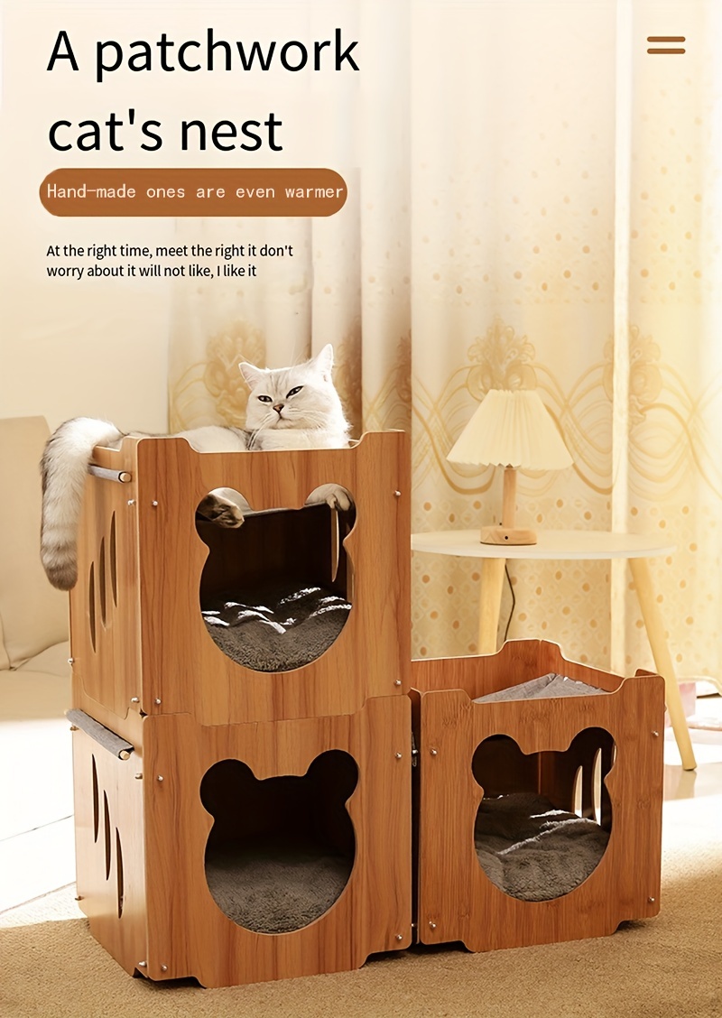 Original Color Solid Wood Luxurious Cat House Assemblable - Temu