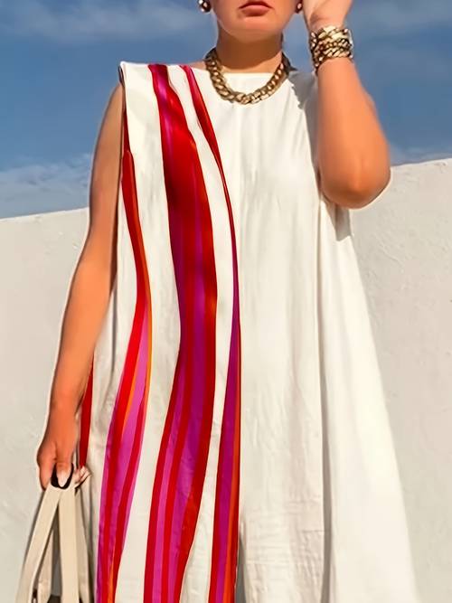 loose sleeveless contrasting striped jumpsuit