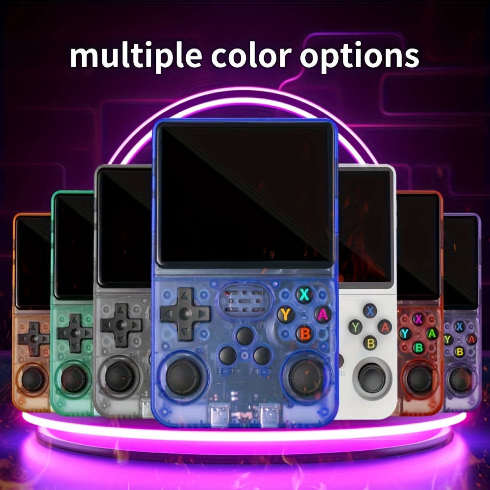 7 farben verfügbar,   r36s mit 3.5-zoll-bildschirm klassische unterhaltung, 64gb tragbare handheld game console, usb-ladung, wiederaufladbare batterie, sofortspiel