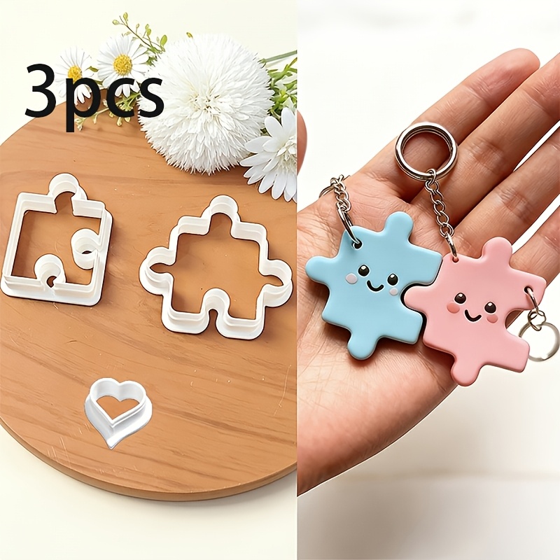 TEMU 3pcs 3pcs Elegant Interlocking Puzzle Piece Polymer Clay Cutters Suitable For Soft Clay Earring Molds, Making Tools With Puzzle Design, Craft