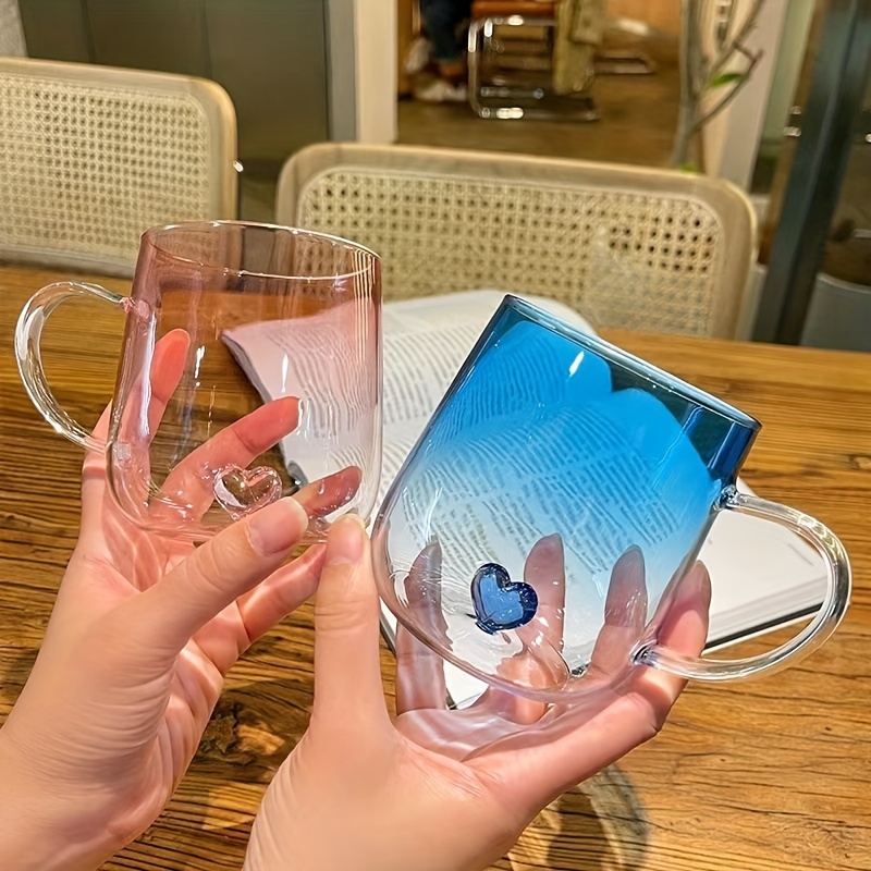 2pcs Romantic Heart Design Valentine'S Day Glass Couples Mugs