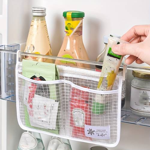 1p refrigerator storage bag hanging organizer for fridge kitchen storage hanging bag dual compartment refrigerator organizer home classification storage bag