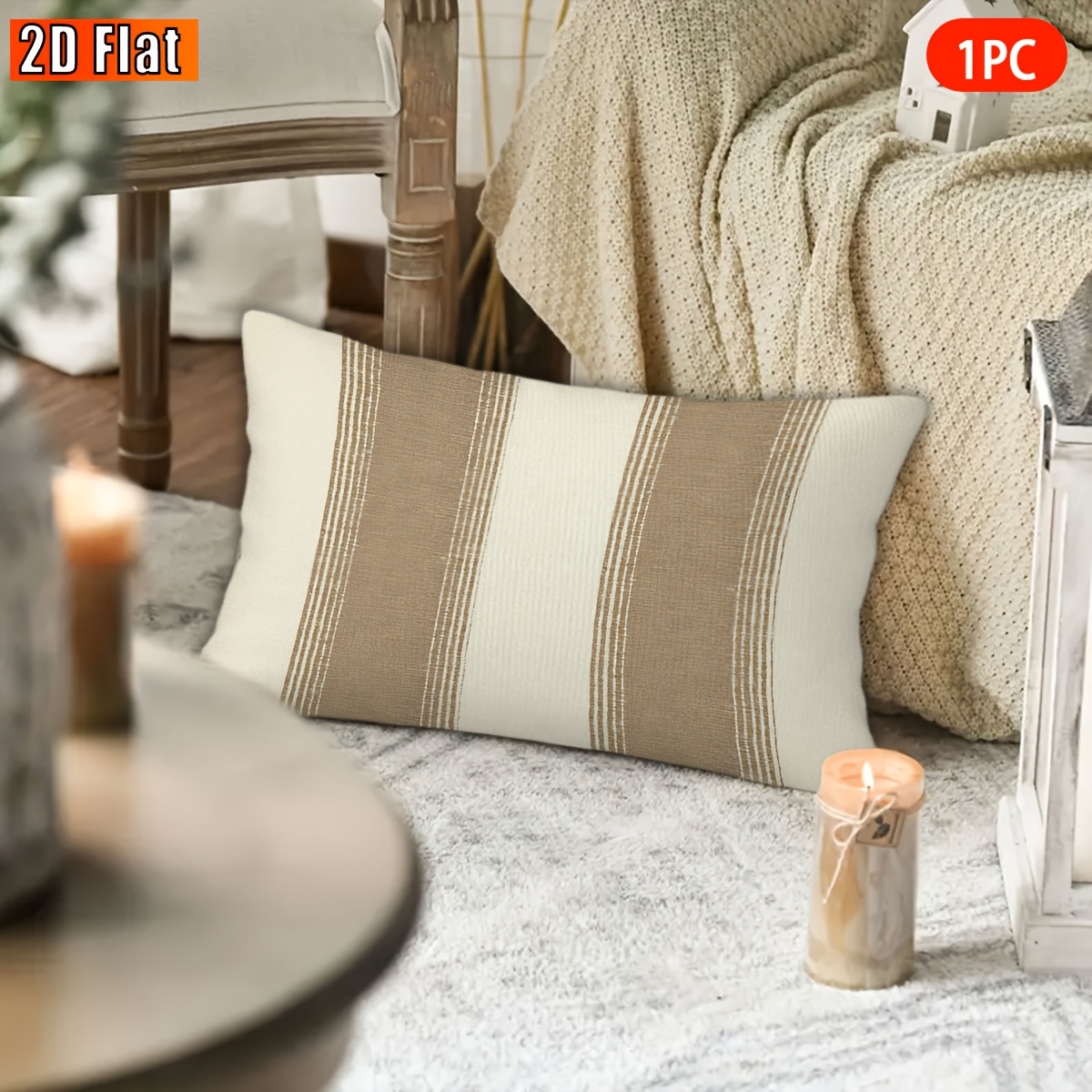 TEMU de Cojín 2D, 1 Pieza, Tela de Rayas Verticales Marrones, de Felpa Corta, Adecuada para Oficina, Dormitorio, Decoración Elegante, Sin Relleno,