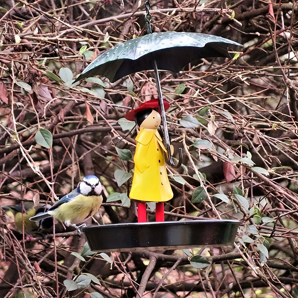 

1pc Creative Umbrella Girl Bird Feeder, Iron, Removable Outdoor Garden Yard Decor, Charming Rustic Bird Feeding Station