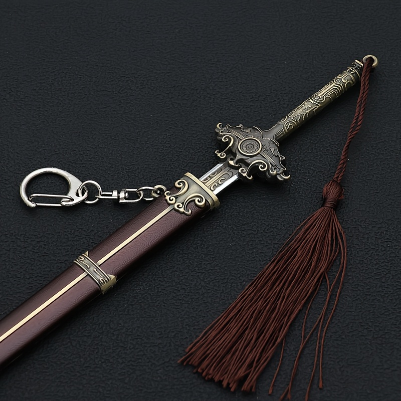 1 handmade all metal one-piece replica of Chinese martial arts film and television weapons model keychain, 8.7-inch handmade weapon model keychain, room and office decoration, collection, viewing decoration, and gifts