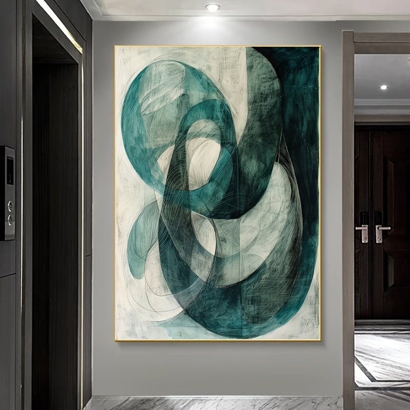 TEMU 1pc Frameless Modern Abstract Green Geometric Art Canvas Print, Large Size Decorative Poster Suitable For Living Room Wall Decoration, Bedroom,