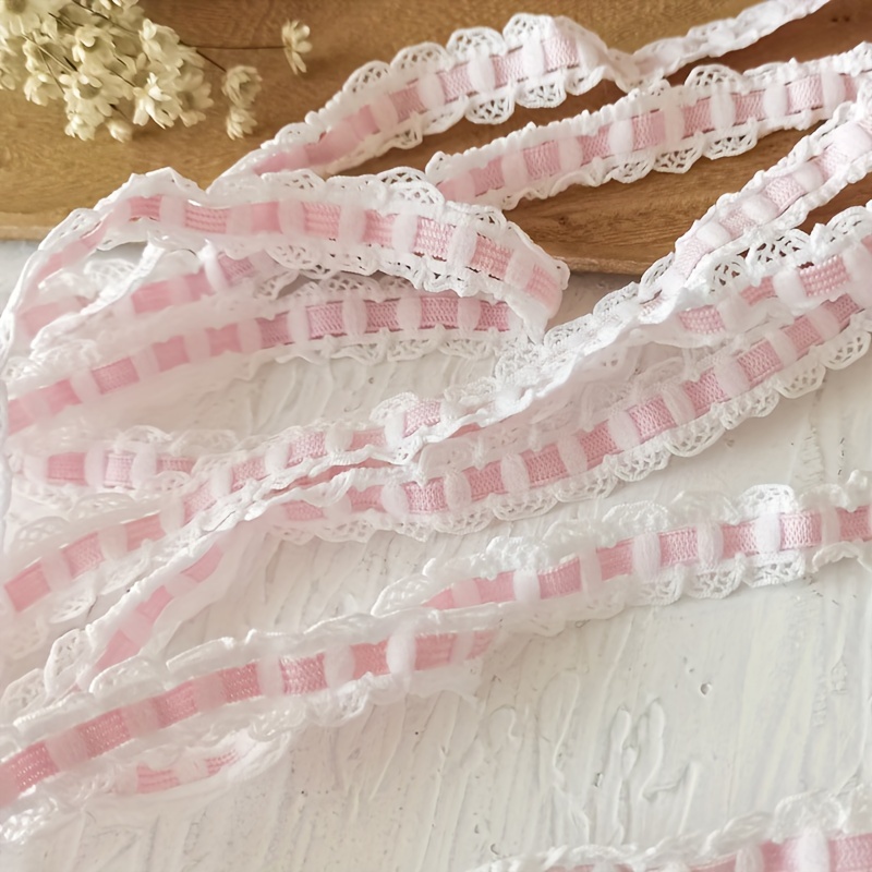 Image of 5 Meters Pink White Elastic Lace Ribbon Handmade Clothing Sewing Trim Gift Packing Materials