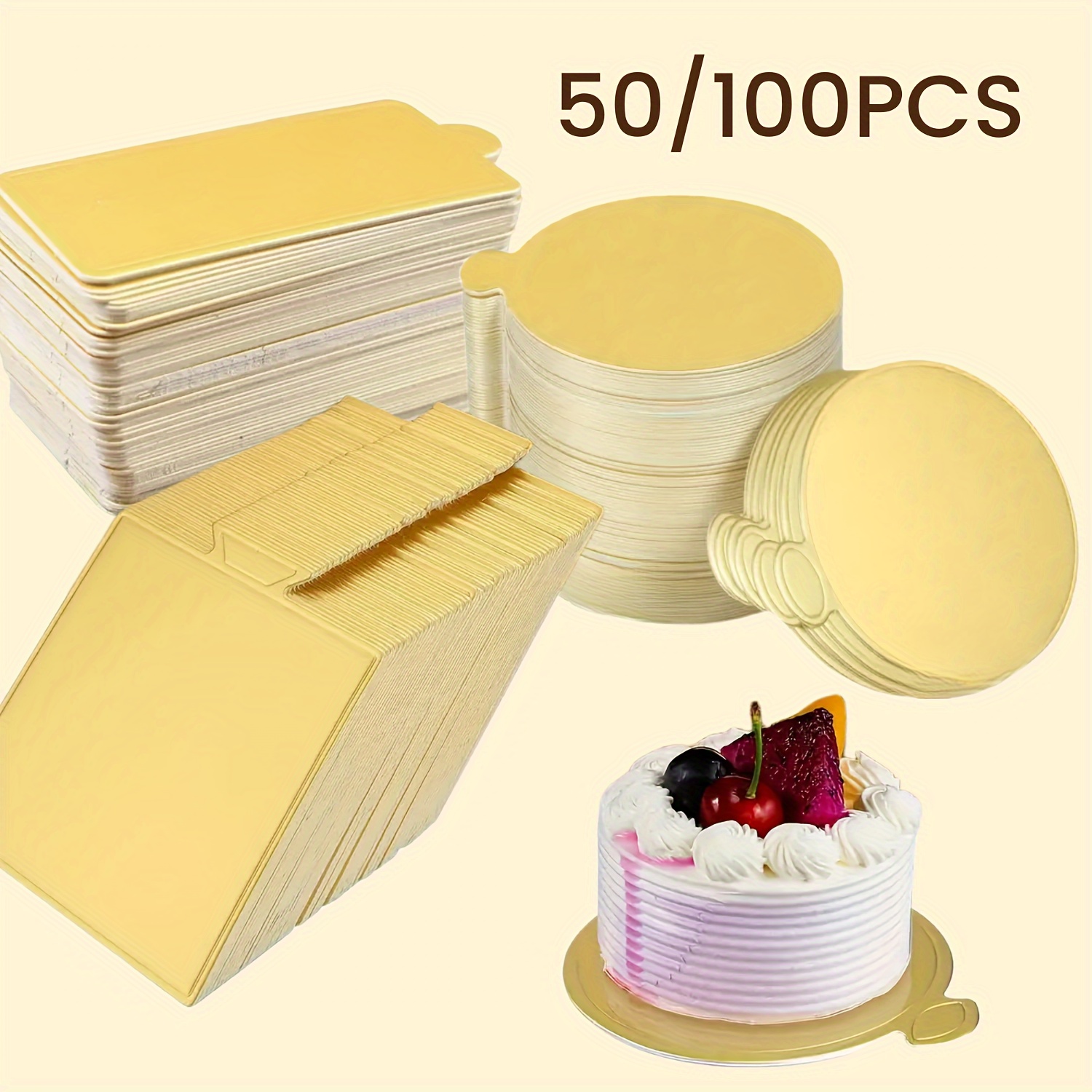 

Cake Boards - 50/100pcs, Grease-proof & Food-grade Disposable Cupcake Bases With Handle For Weddings, Birthdays & Holiday Parties