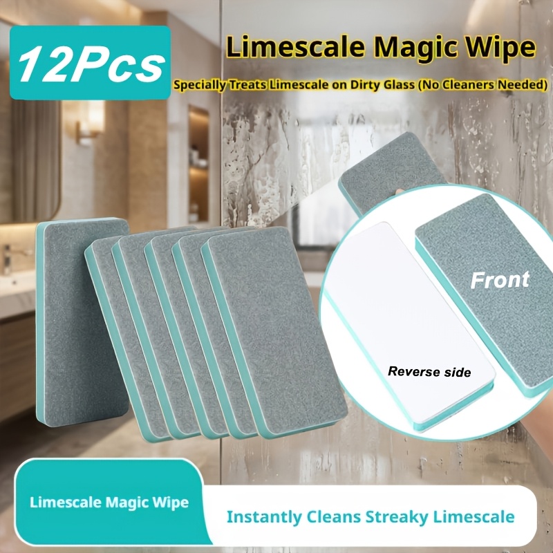 Image of 12pcs Glass Scale Magic Scrubber Cleaning Brush Home Bathroom Mirror Shower Room Tile Strong Scale Removal Water Stain Stain Removal Artifact Multifunctional Window Glass Cleaning Tool