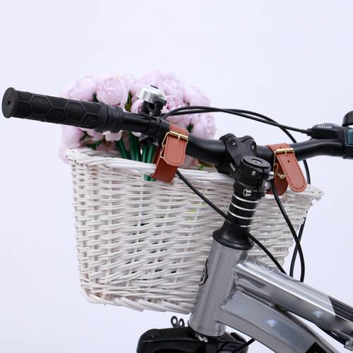 ręcznie tkany przedni kosz rowerowy, odpowiedni dla wszystkich rowerów i grup wiekowych, brązowa stylowa sztuczna skóra, kosze półkowe