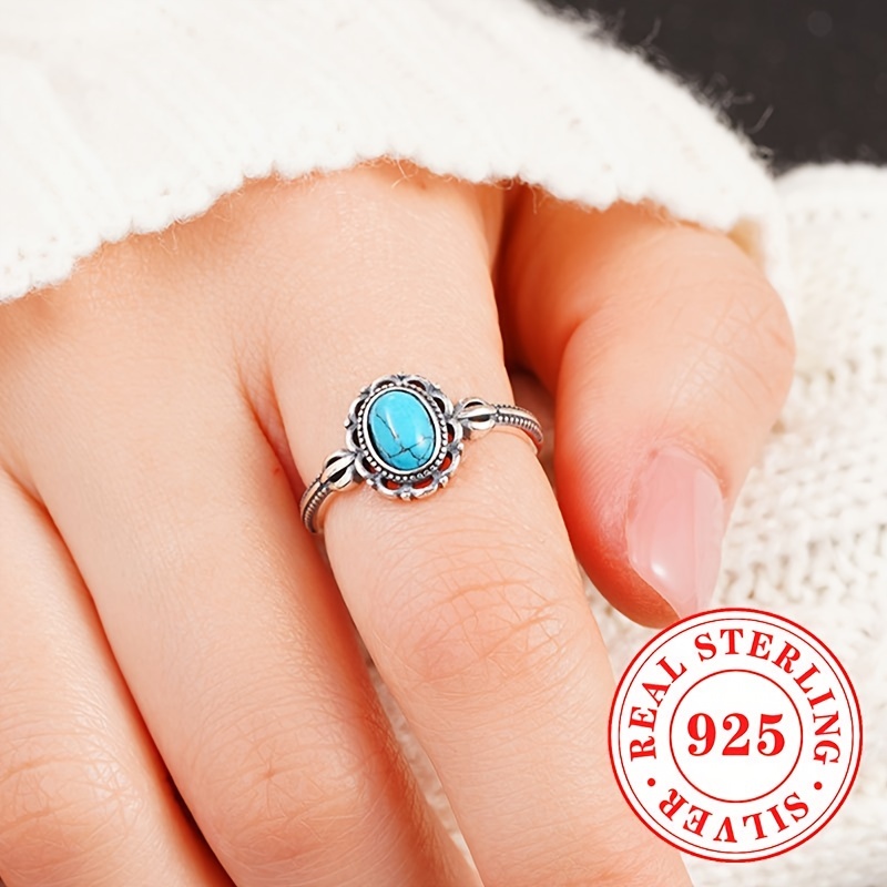 Vintage S925 Sterling Silver Ring with Turquoise
