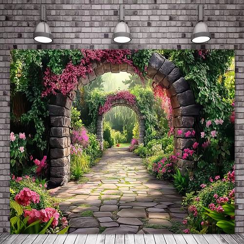 1pc giant spring themed bridge vibrant flowers scene polyester tapestry no power required design party display and home decor home wall art vibrant feature
