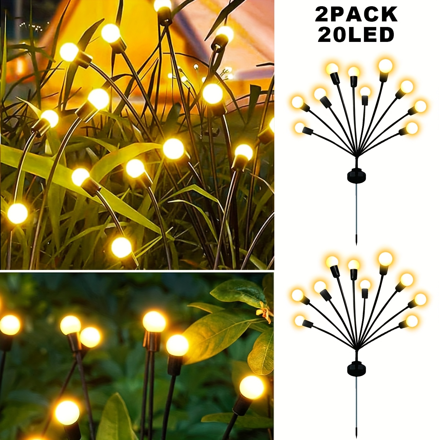 2pack 12/16/20 Led Courtyard Solar Firefly Lights, Solar Courtyard Lights, Outdoor Courtyard, Garden, Lawn, Christmas, Party Swing Decorative Lights With Solar Firefly Lights