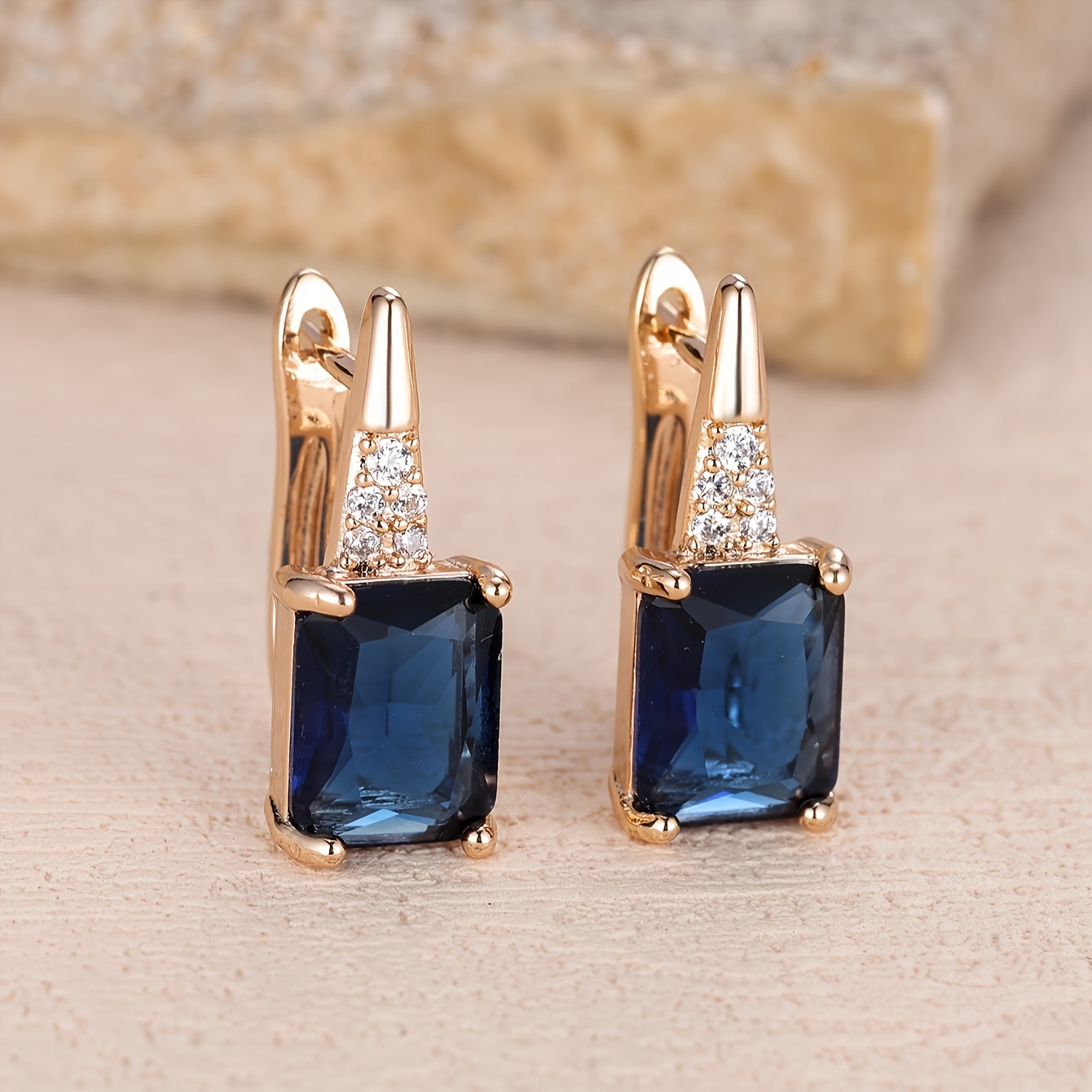 TEMU 1 Pair Exquisite Square Blue Synthetic Zircon Earrings For Women - Jewelry - Hypoallergenic, Nickel-free, Durable, And Sparkling Accessories