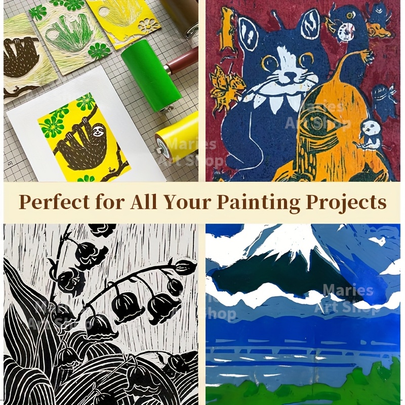 6 Colors Marie'S Block Printing Ink Set, Oil-Based, 50ml/1.76oz, Tube Container, Rich Vivid Colors, High Coverage, Professional Permanent Prints for Woodcut, Rubber Plate, Etching & Lithography for Arts, Crafts, Perfect for Crafter, Artists & Adults