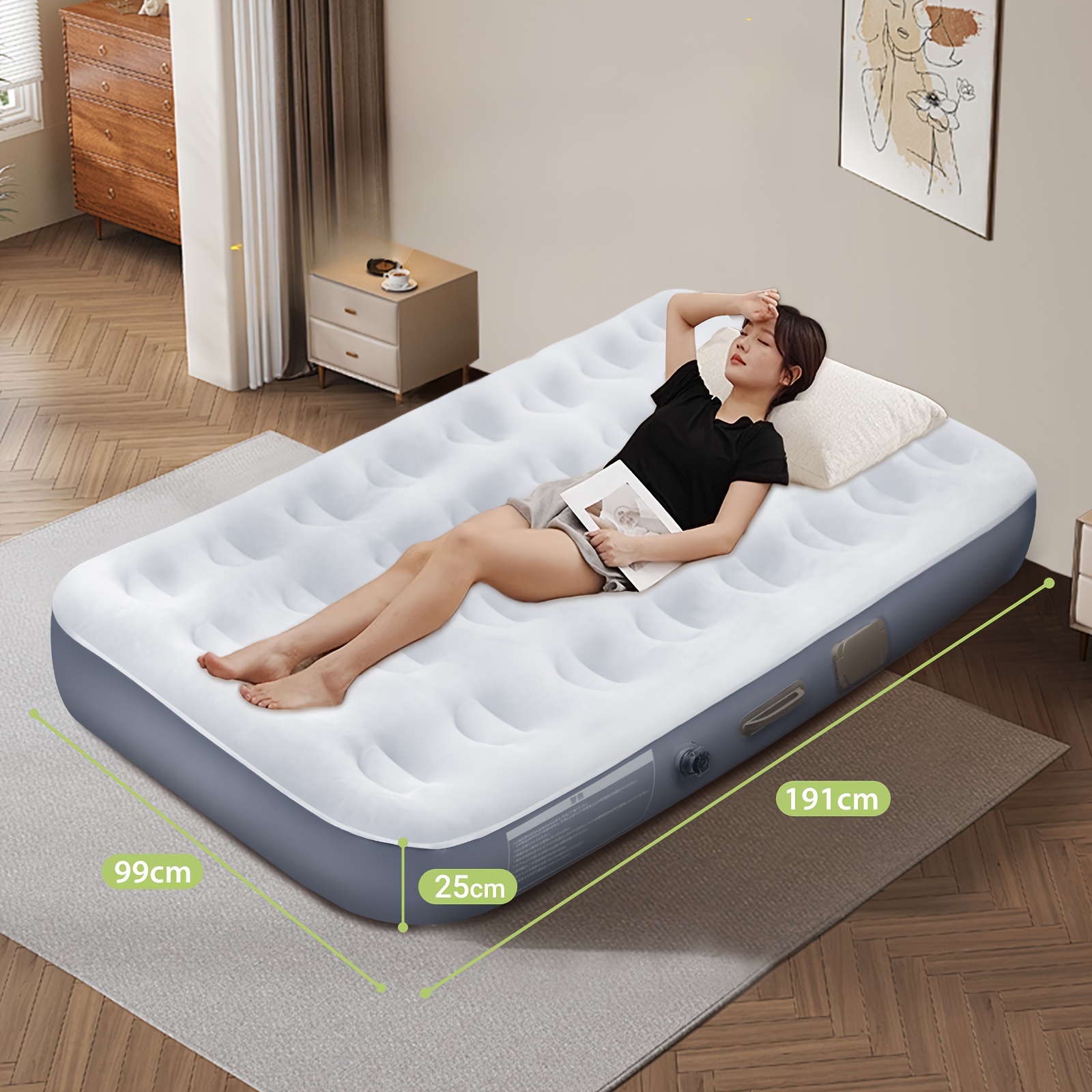 TEMU Air Mattress Built-in Electric Pump, Leakproof Blow Up Mattress With Flocked Top, 3 Inflatable Mattress For Home&guests, Thicken Air Mattress,