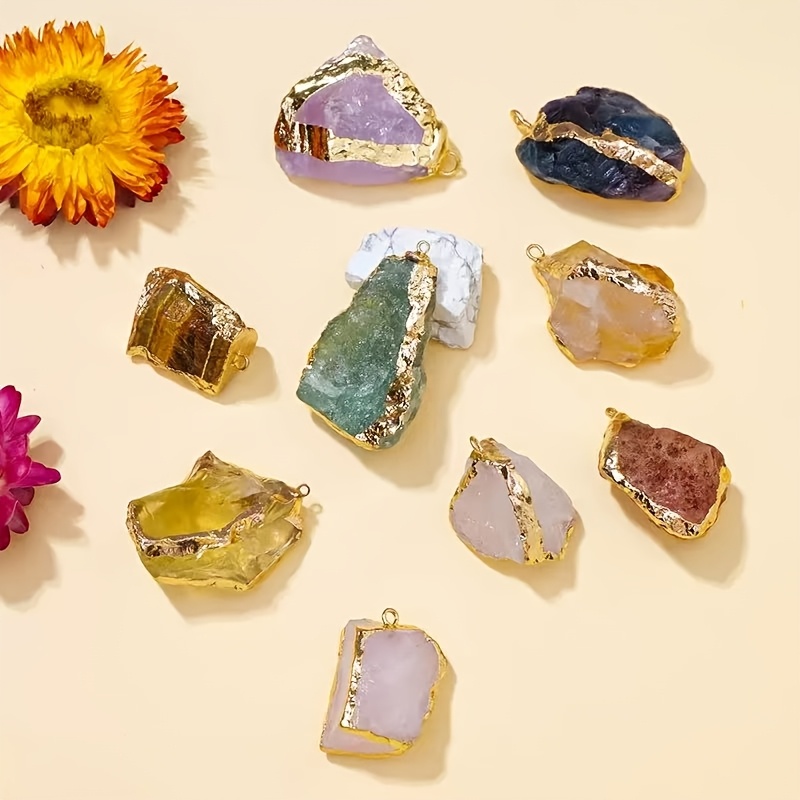 11pc Mixed Natural Rough Stone Pendant and Chain Set