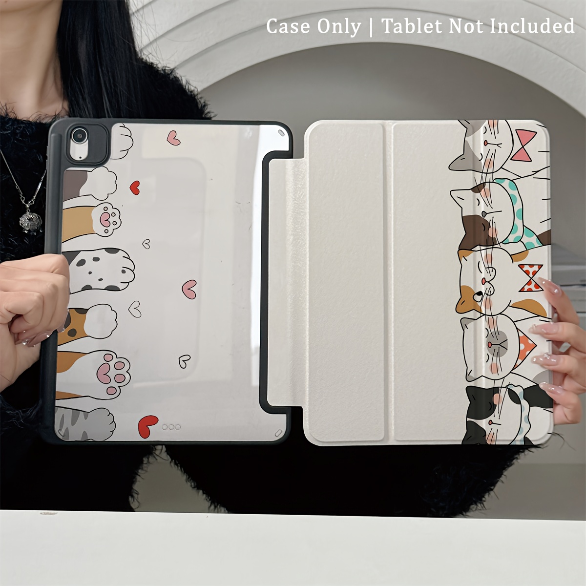 iPad Air 6/5/4 & iPad 10/Pro 2024/2025 Case with Cute Cat & Heart Design, Smart Cover with Keyboard Slot, Pastel Colors (/Beige/Turquoise) - Compatible with iPad Pro M3/A16, Travel-Friendly Protective Cover for Work, Home & Relaxation, Tablet Accessory for Women & Girls, Smart Case with Built-in Stand & Auto Wake/Sleep, Ideal for iPad Air 6/5/4 & iPad 10