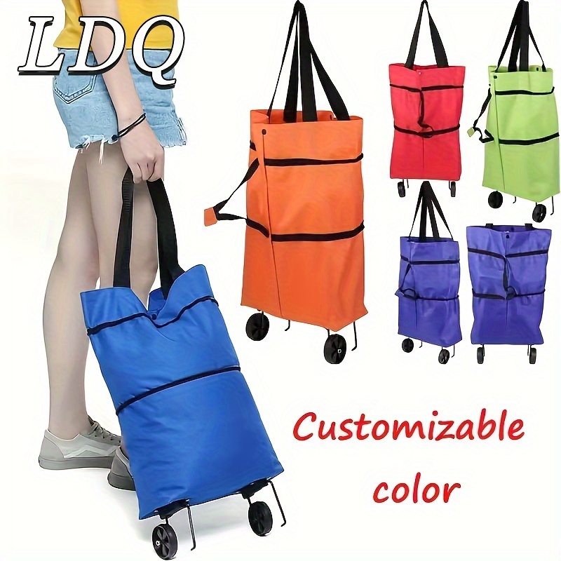 

1pc Reusable Shopping Bag With Wheels, Large Capacity Foldable Shopping Bag, Multifunctional Luggage Storage Bag Shopping Cart, For Stores