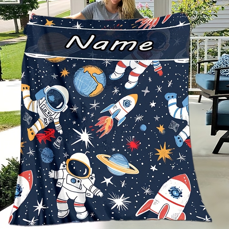 TEMU Personalized Astronaut Rocket Blanket: Perfect For Napping, Camping, And Traveling - Suitable For