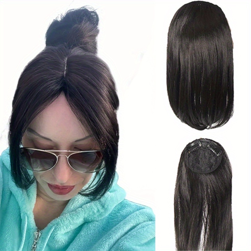 1pc women s synthetic straight bangs wig heat resistant center parted   fringe in dark brown for   short hair wigs details 2