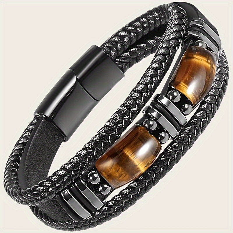 

1pc Fashion Double Layer Genuine Leather Cowhide Bracelet, Suitable For Men's Gifts